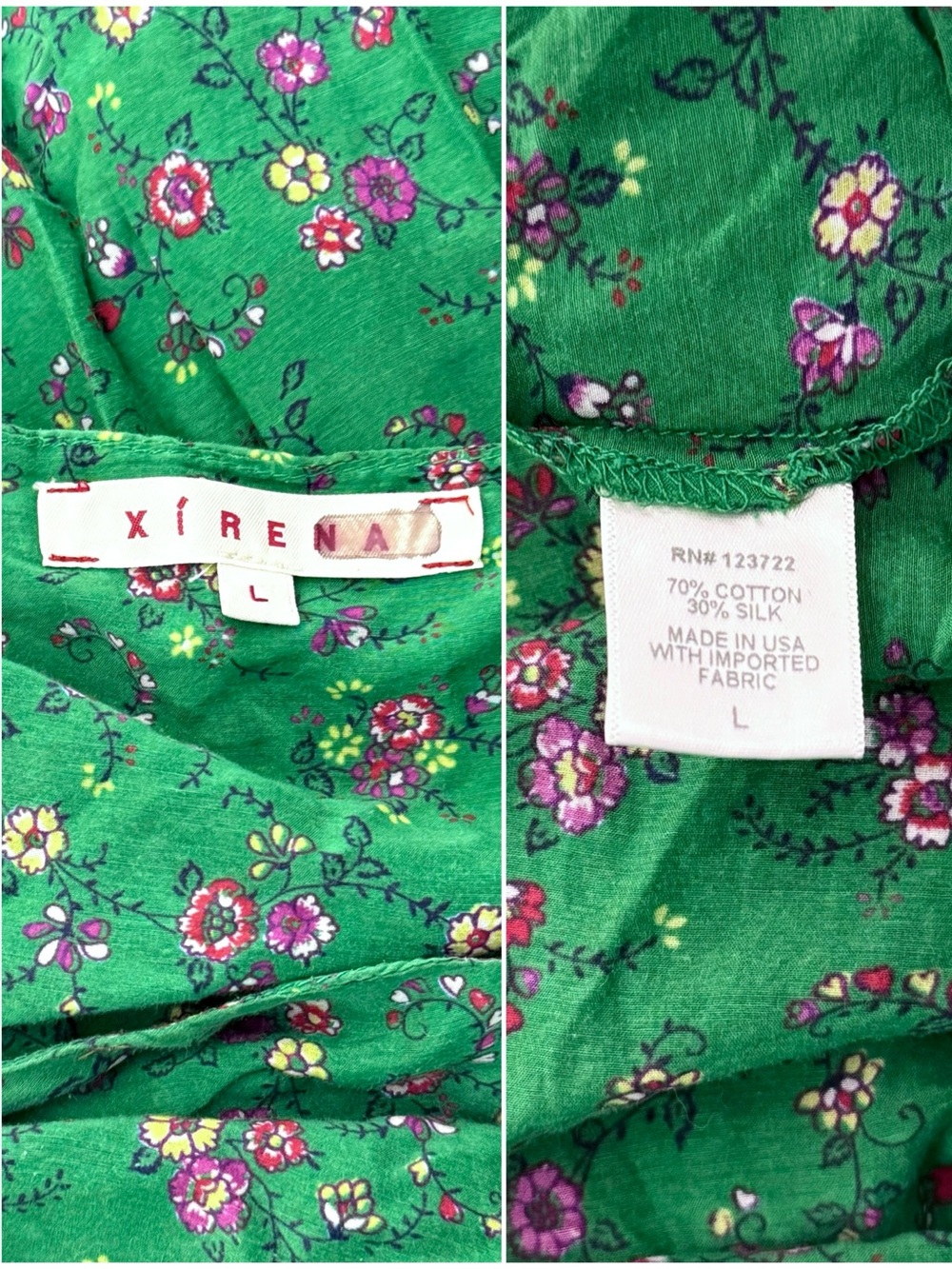 XIRENA Cotton Silk Floral Button Front Tiered Cottagecore Wedding Guest Dress L - Picture 7 of 10